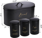 Bread Bin and Canister Metal Sugar Tea Coffee (Set of 4)