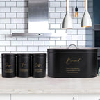 Bread Bin and Canister Metal Sugar Tea Coffee (Set of 4)