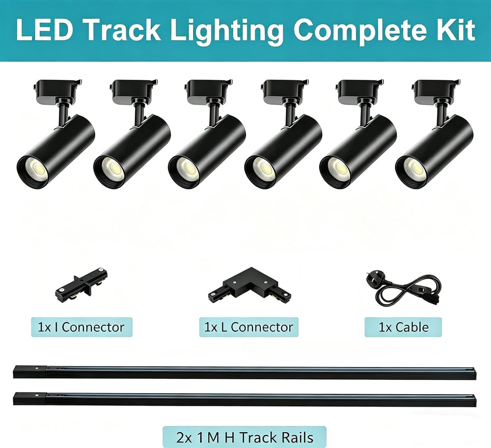 Brightened Track Lighting Heads and Rails Kit 20W