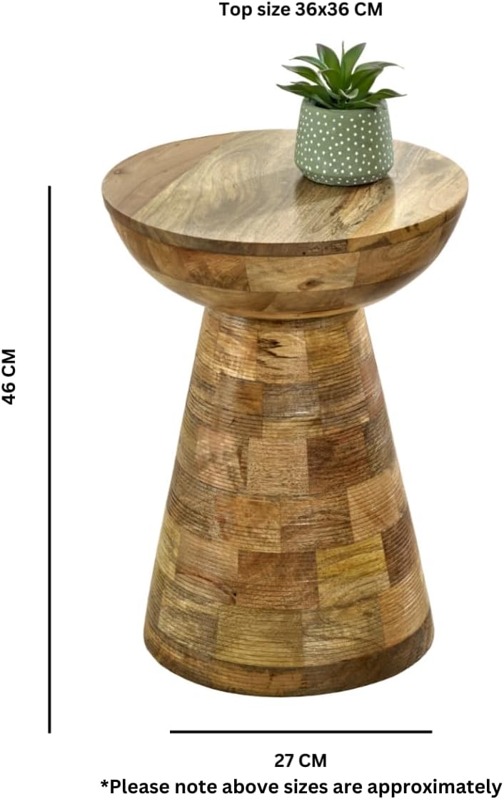 Brighton Mango Wood Side Table Round Mushroom Pedestal