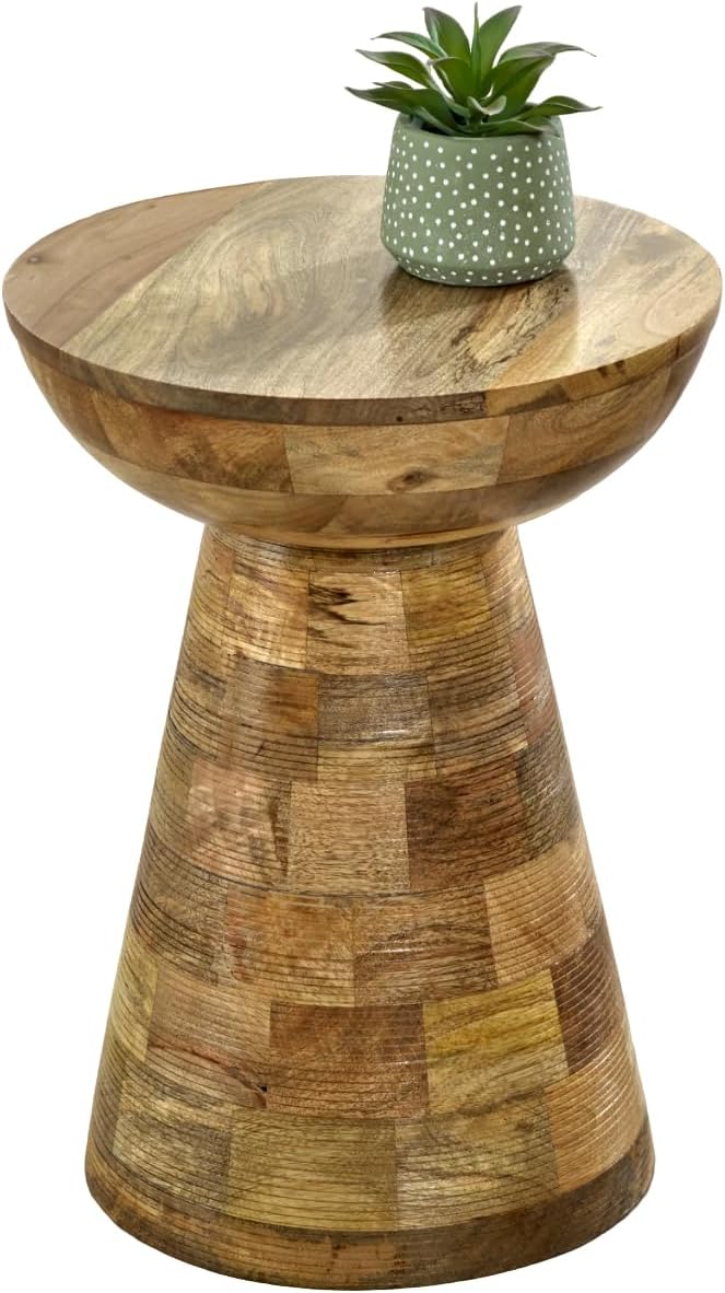 Brighton Mango Wood Side Table Round Mushroom Pedestal