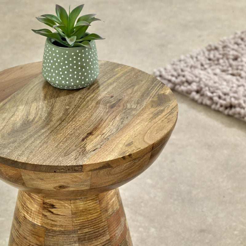 Brighton Mango Wood Side Table Round Mushroom Pedestal