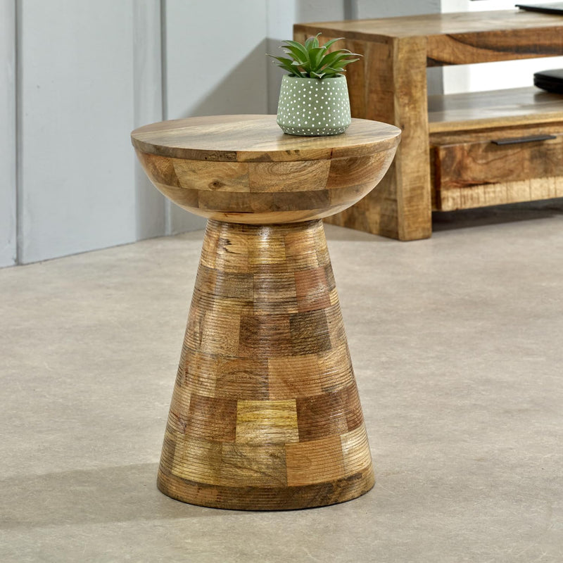 Brighton Mango Wood Side Table Round Mushroom Pedestal
