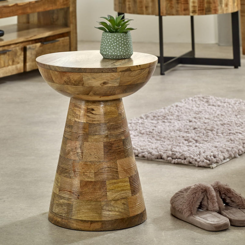 Brighton Mango Wood Side Table Round Mushroom Pedestal