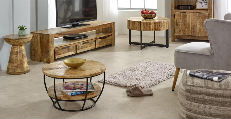 Brighton Mango Wood Side Table Round Mushroom Pedestal