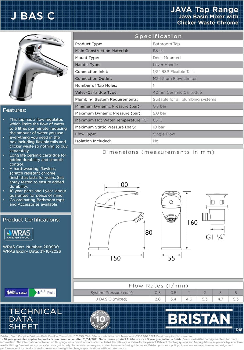J Bas C Java Basin Mixer with Clicker