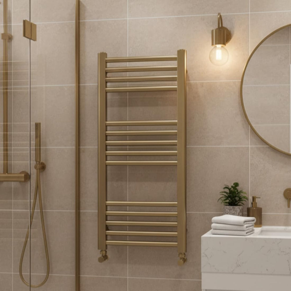 Brushed Brass Heated Towel Rail 500MM