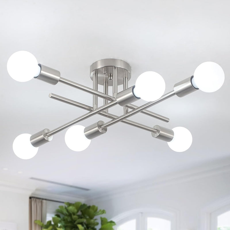 Brushed Nickel Sputnik Ceiling Light 8 Lights Chrome