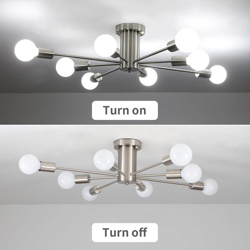 Brushed Nickel Sputnik Ceiling Light 8 Lights Chrome