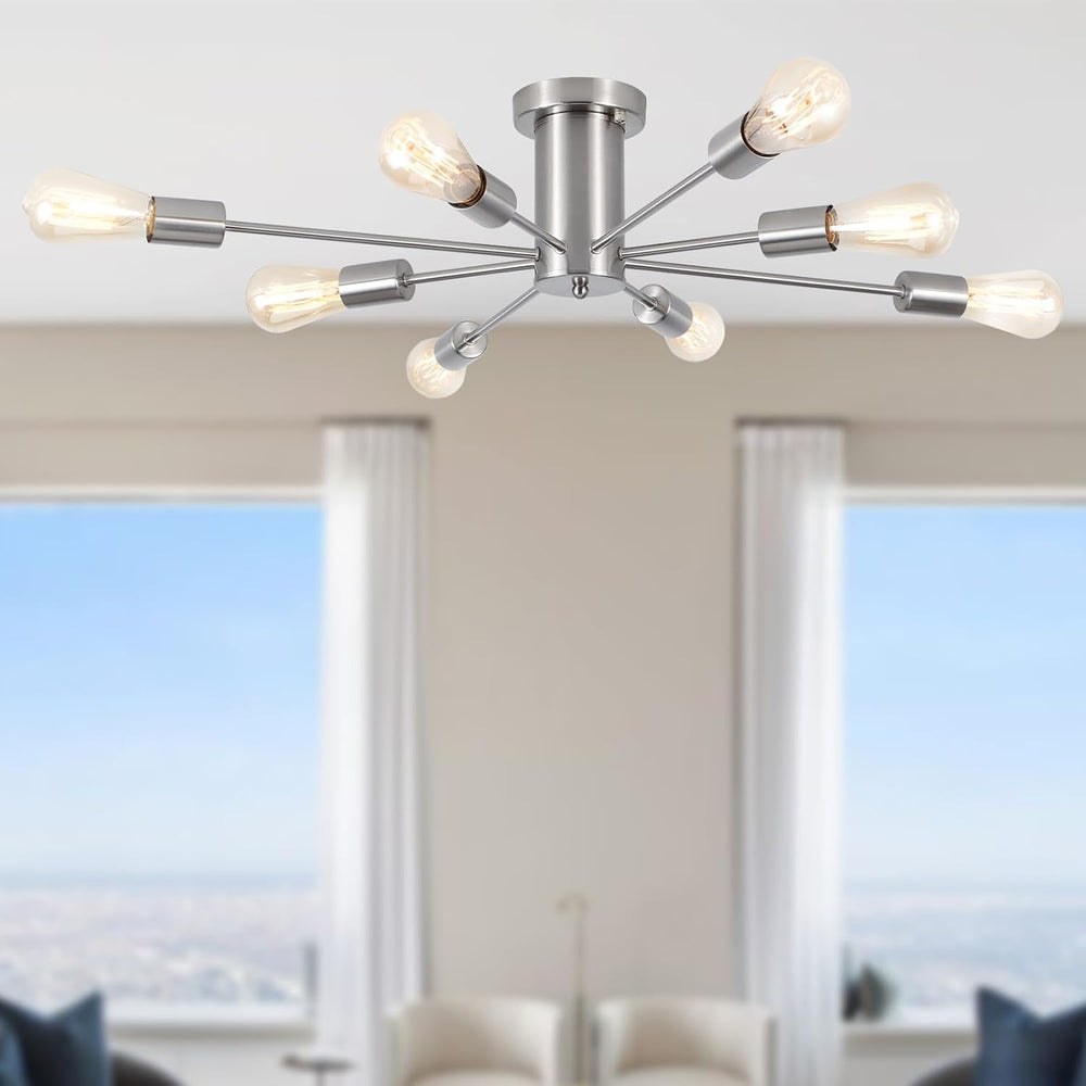 Brushed Nickel Sputnik Ceiling Light 8 Lights Chrome