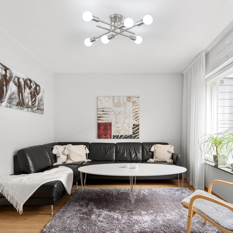 Brushed Nickel Sputnik Ceiling Light 8 Lights Chrome