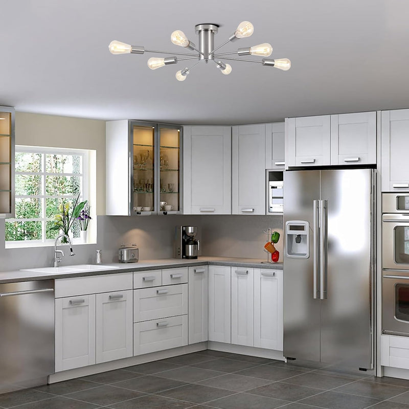 Brushed Nickel Sputnik Ceiling Light 8 Lights Chrome