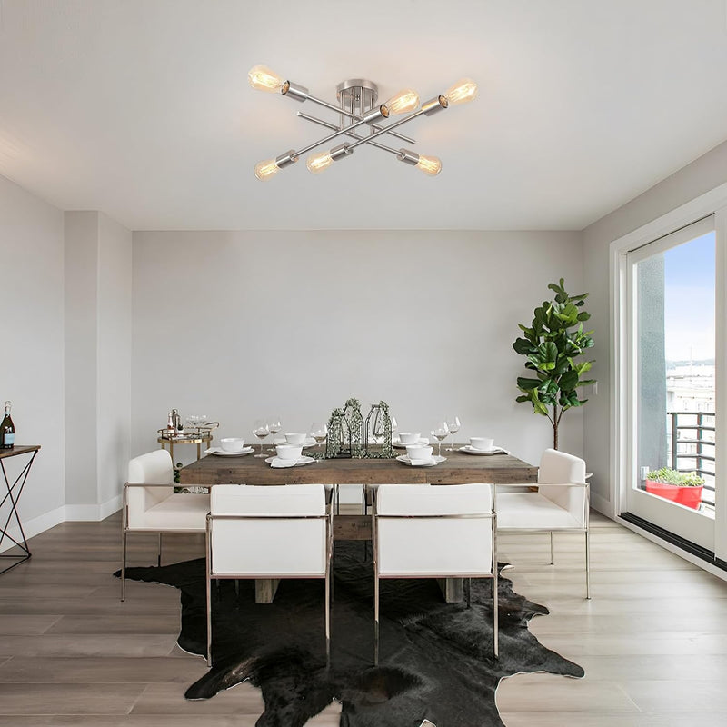 Brushed Nickel Sputnik Ceiling Light 8 Lights Chrome