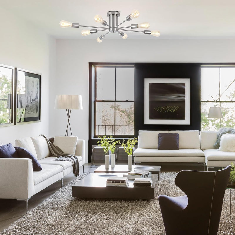 Brushed Nickel Sputnik Ceiling Light 8 Lights Chrome
