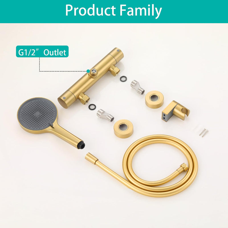 Brushed Thermostatic Shower Mixer Set Combi Safety Lock