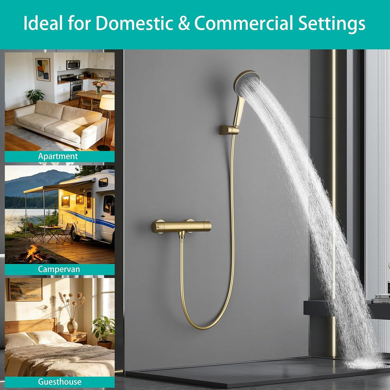 Brushed Thermostatic Shower Mixer Set Combi Safety Lock