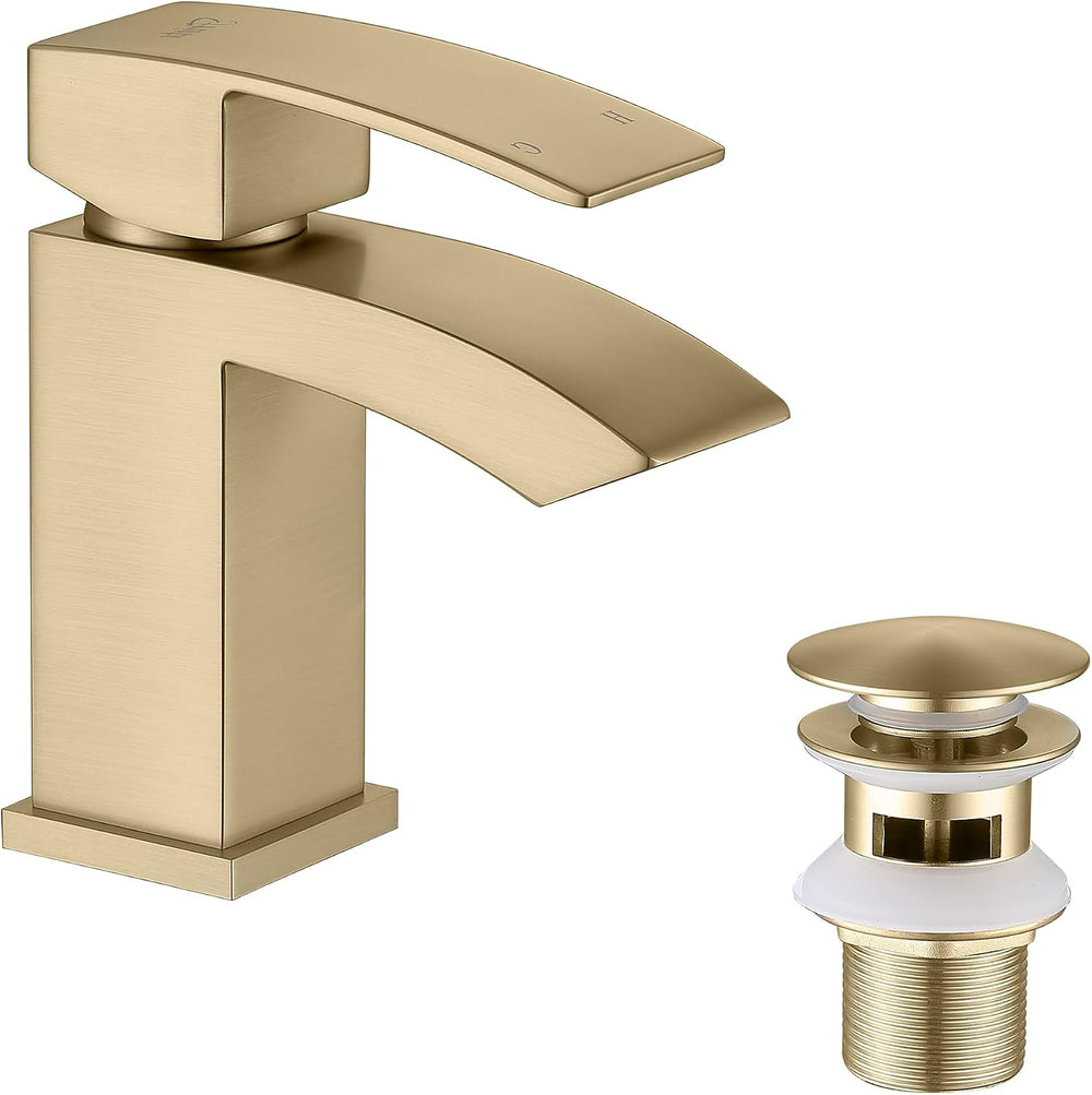 Brushed Waterfall Bathroom Taps with Pop Up Waste
