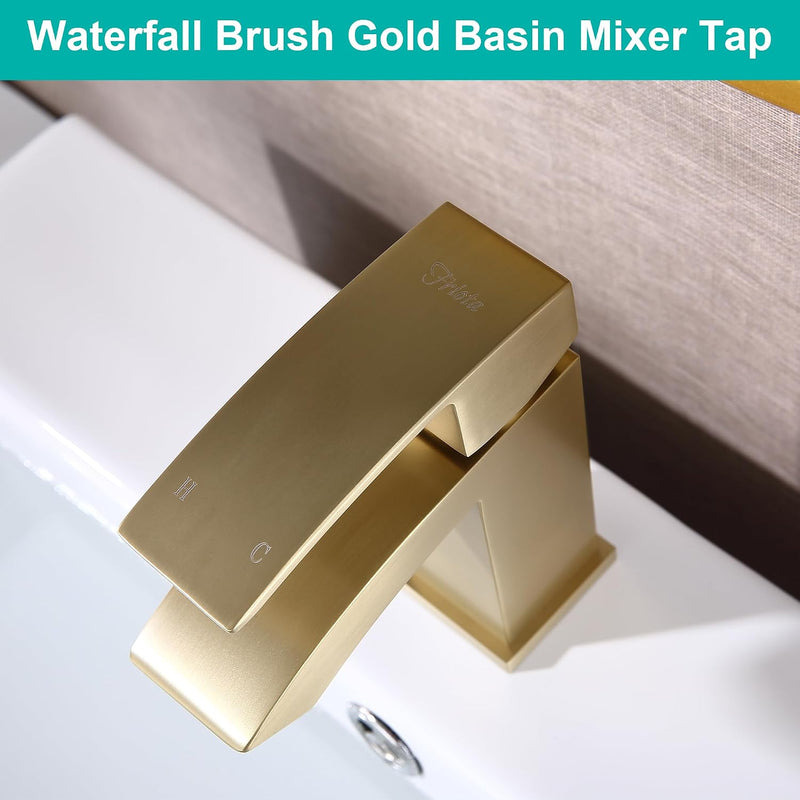 Brushed Waterfall Bathroom Taps with Pop Up Waste