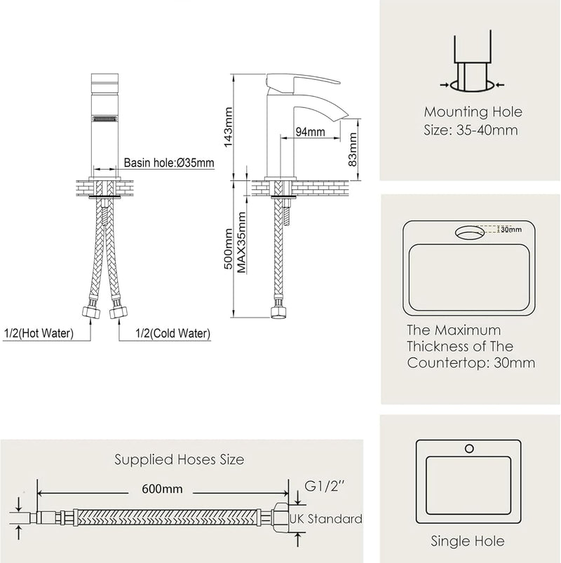 Brushed Waterfall Bathroom Taps with Pop Up Waste