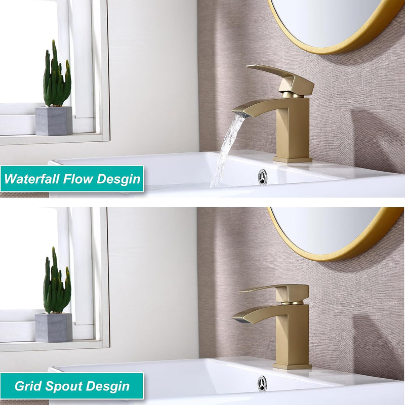 Brushed Waterfall Bathroom Taps with Pop Up Waste