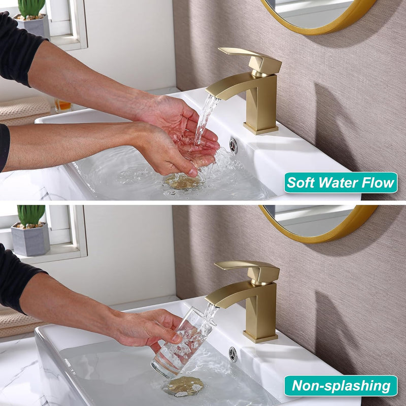 Brushed Waterfall Bathroom Taps with Pop Up Waste