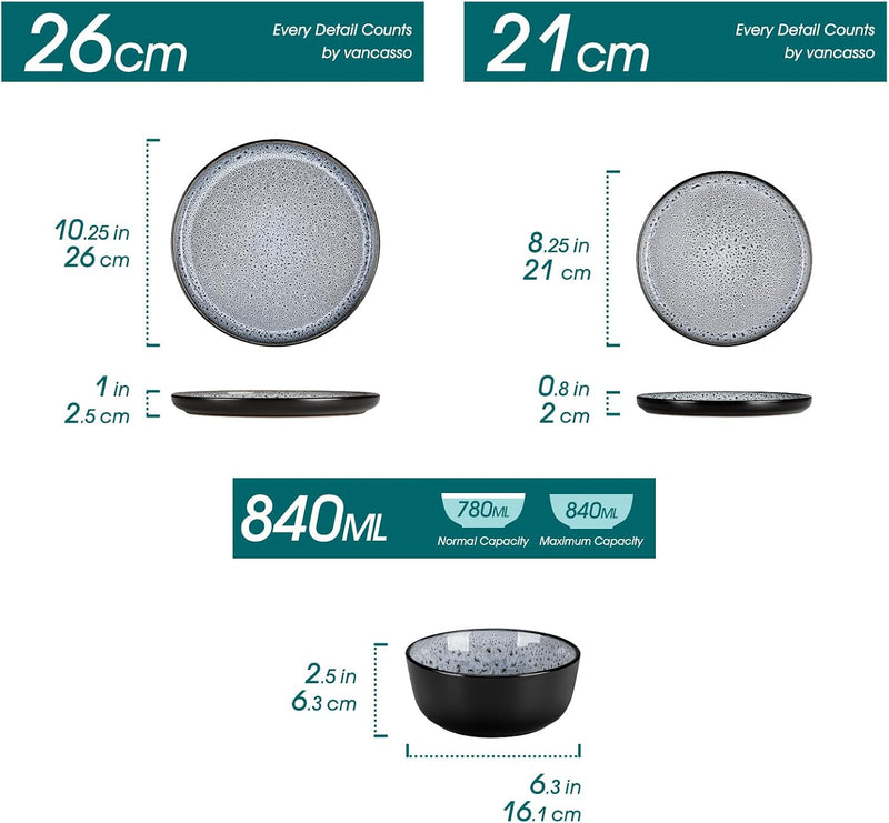 Bubble Stoneware Dinner Set for 4 Reactive Glaze (12 Piece)