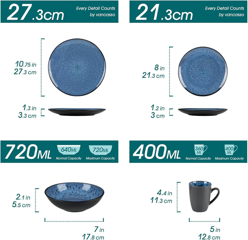 Bubble Stoneware Dinner Set for 4 Reactive Glaze (12 Piece)