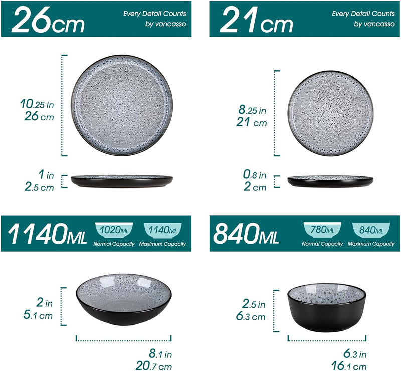 Bubble Stoneware Dinner Set for 4 Reactive Glaze (12 Piece)