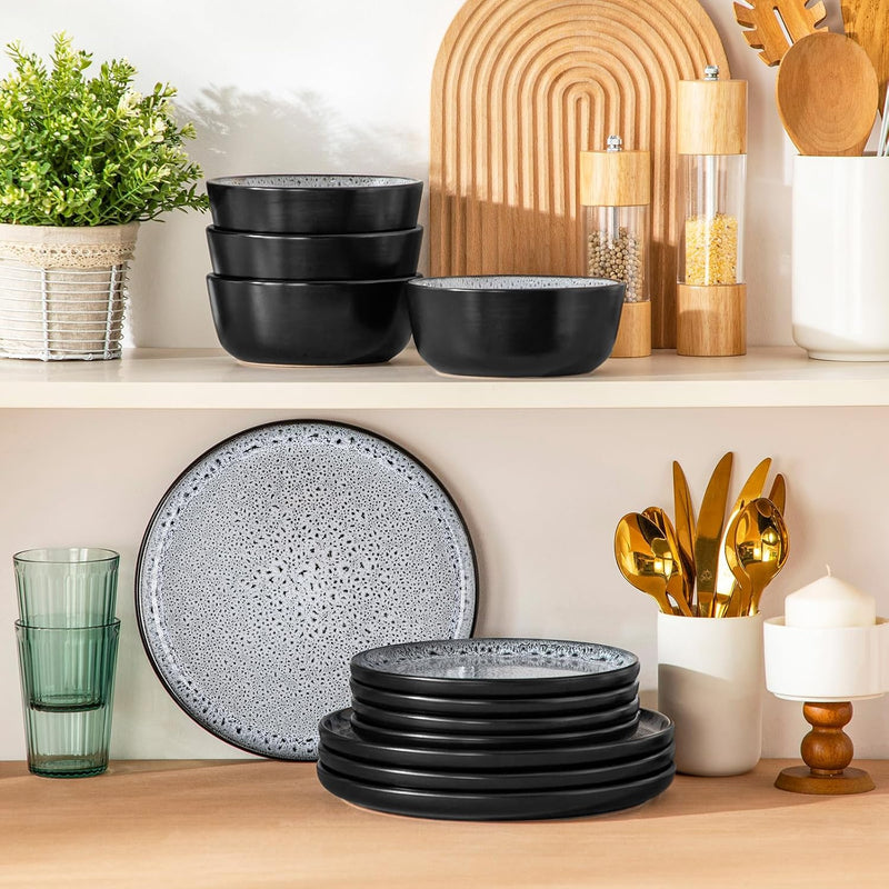 Bubble Stoneware Dinner Set for 4 Reactive Glaze (12 Piece)