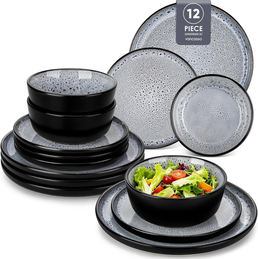 Bubble Stoneware Dinner Set for 4 Reactive Glaze (12 Piece)