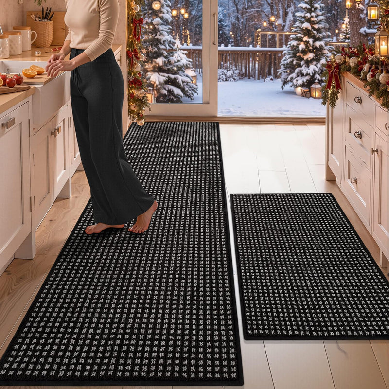 Buffalo Plaid Kitchen Rugs Set + Non Slip