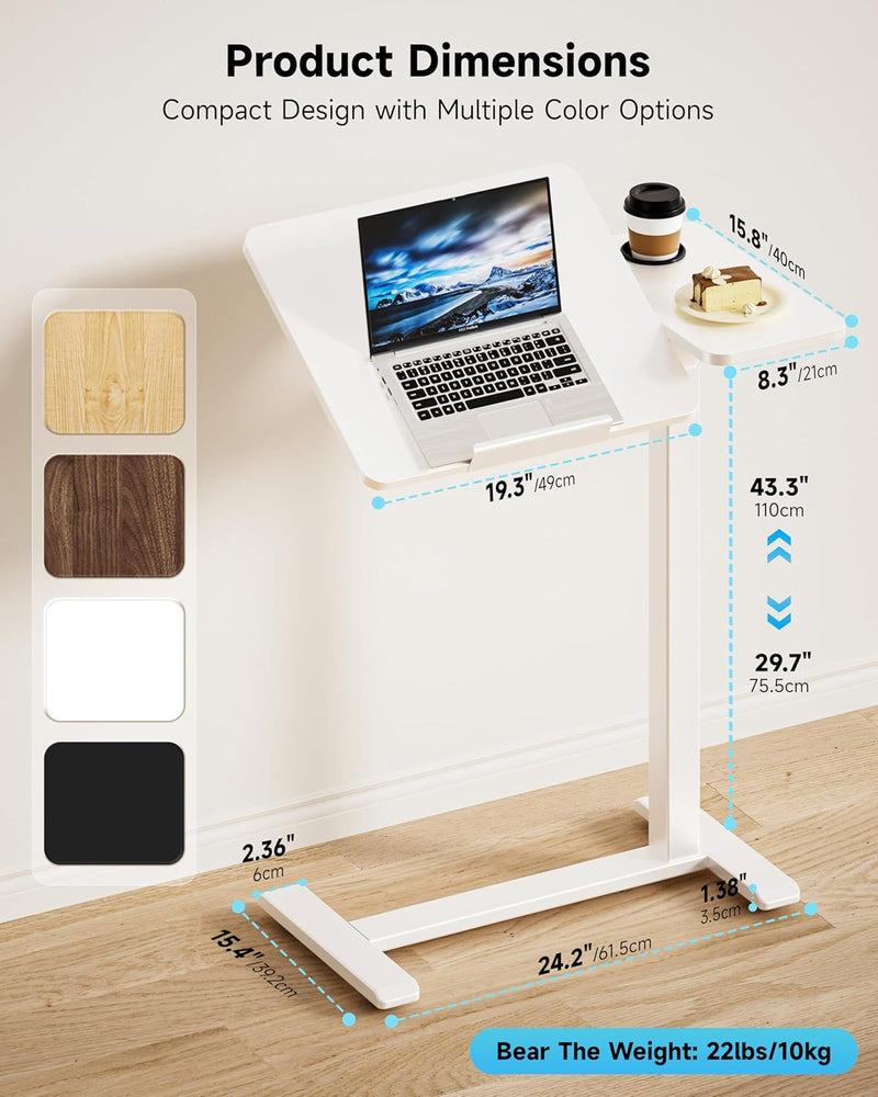 Bzium Overbed Bedside Table with Hidden Wheels Adjustable
