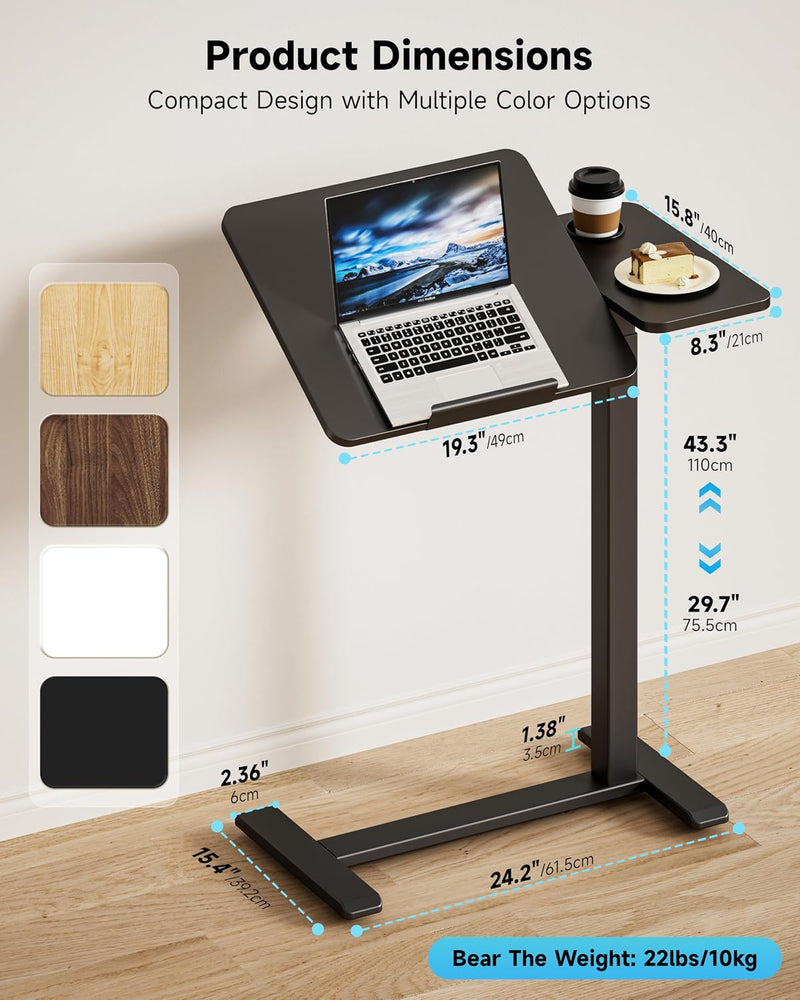 Bzium Overbed Bedside Table with Hidden Wheels Adjustable