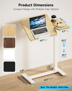 Bzium Overbed Bedside Table with Hidden Wheels Adjustable