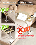 Bzium Overbed Bedside Table with Hidden Wheels Adjustable