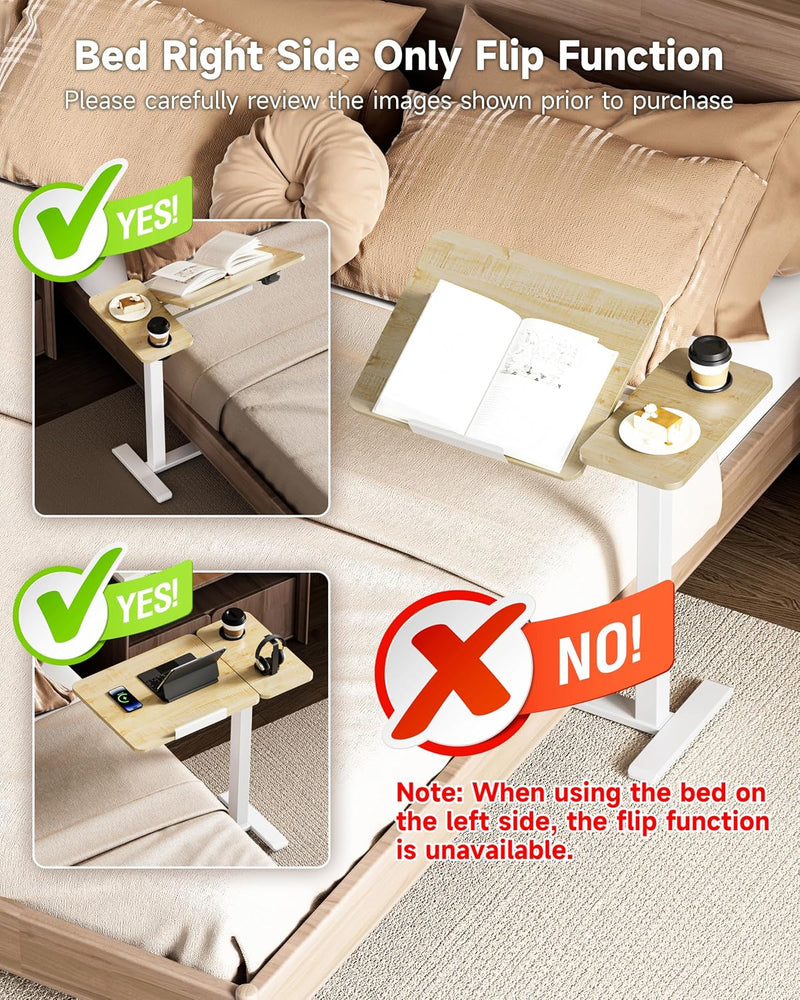 Bzium Overbed Bedside Table with Hidden Wheels Adjustable