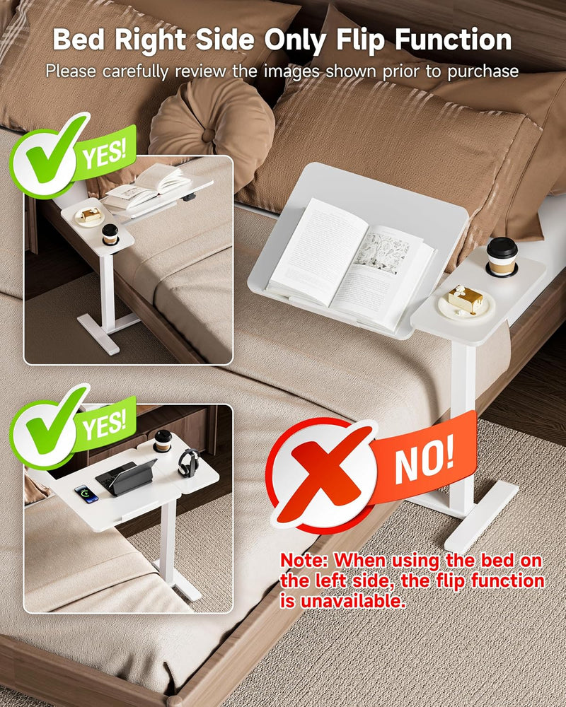 Bzium Overbed Bedside Table with Hidden Wheels Adjustable