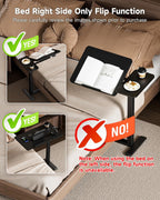 Bzium Overbed Bedside Table with Hidden Wheels Adjustable