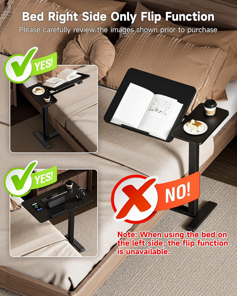 Bzium Overbed Bedside Table with Hidden Wheels Adjustable
