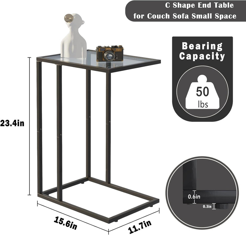 C Shaped End Table Set Glass Side