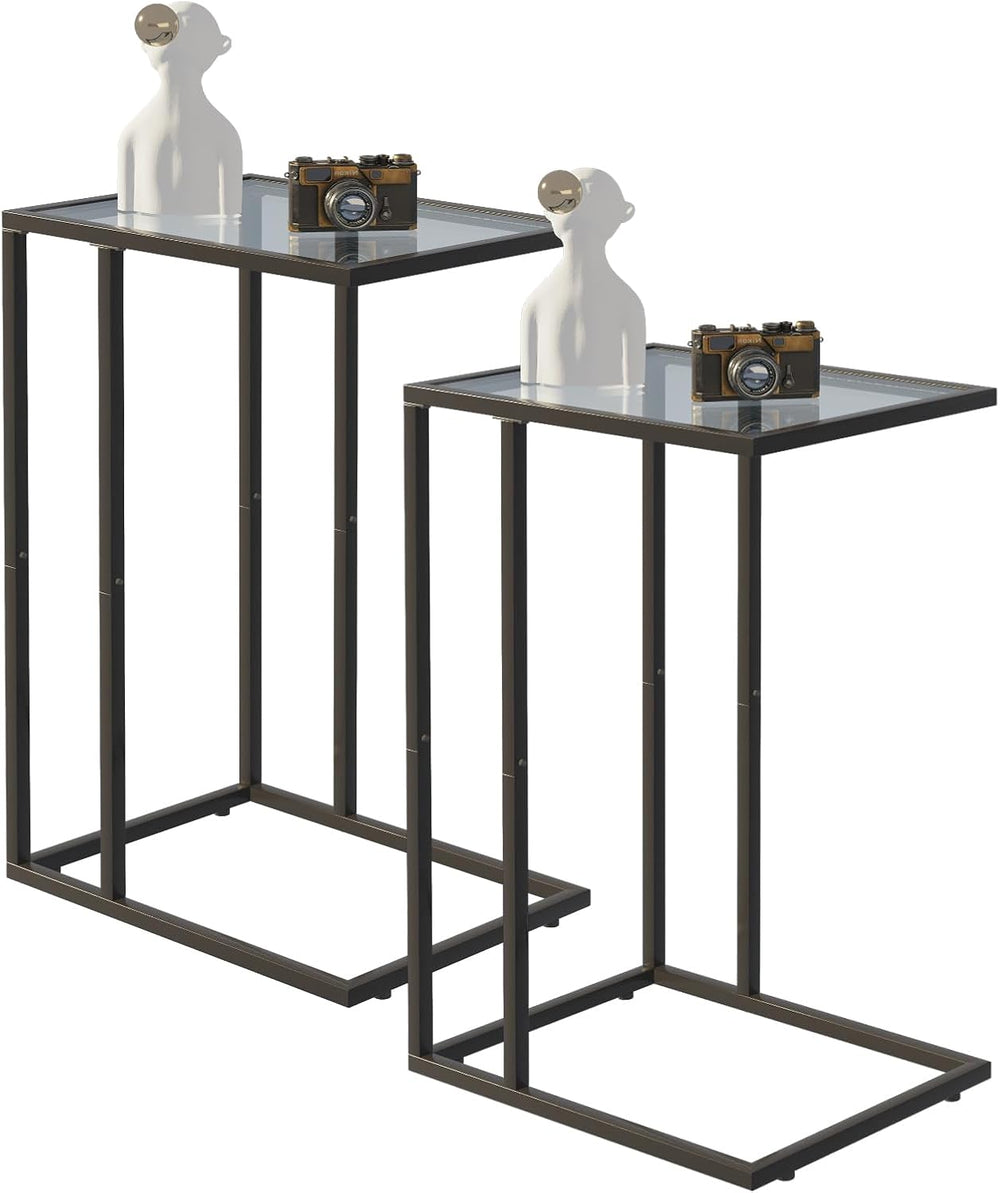 C Shaped End Table Set Glass Side