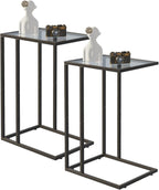 C Shaped End Table Set Glass Side