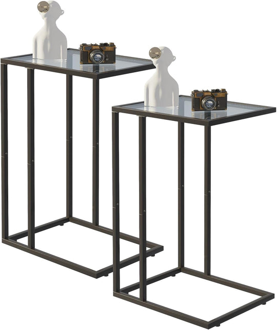 C Shaped End Table Set Glass Side
