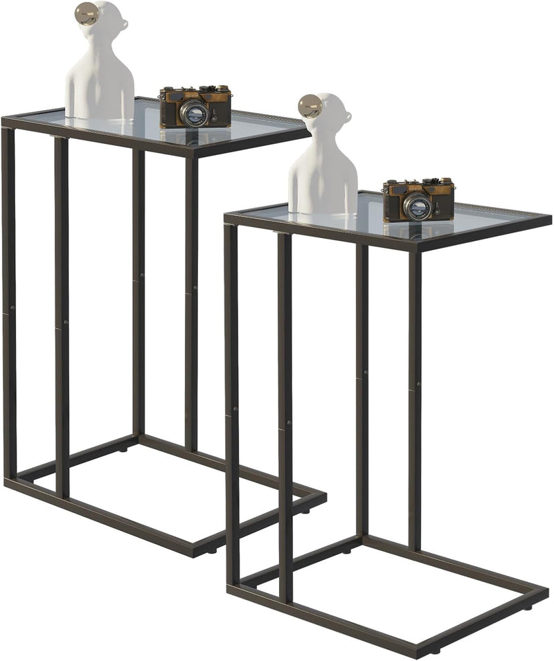 C Shaped End Table Set Glass Side