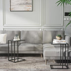 C Shaped End Table Set Glass Side