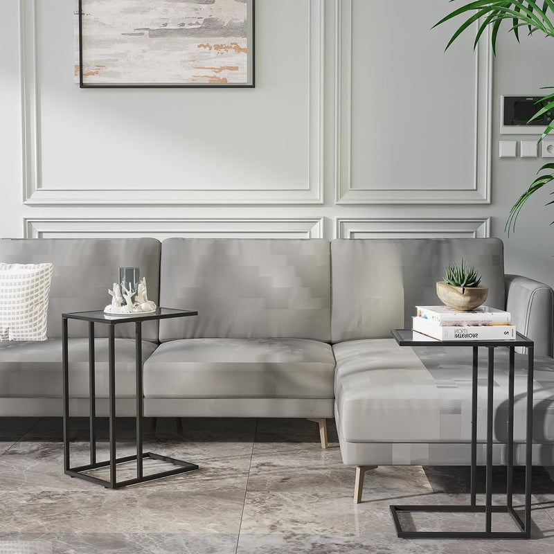 C Shaped End Table Set Glass Side