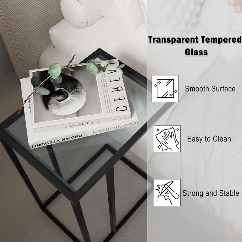 C Shaped End Table Set Glass Side