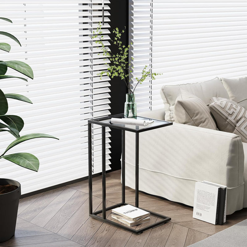 C Shaped End Table Set Glass Side