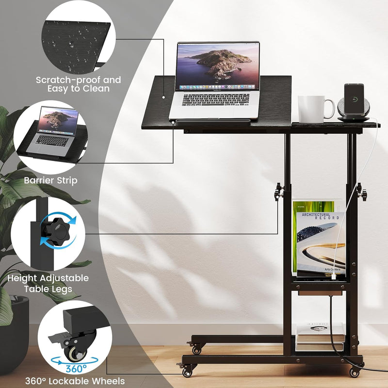 C Shaped Side Table Sofa with Charging Station
