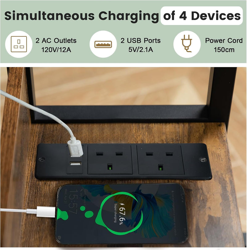 C Shaped Side Table Sofa with Charging Station